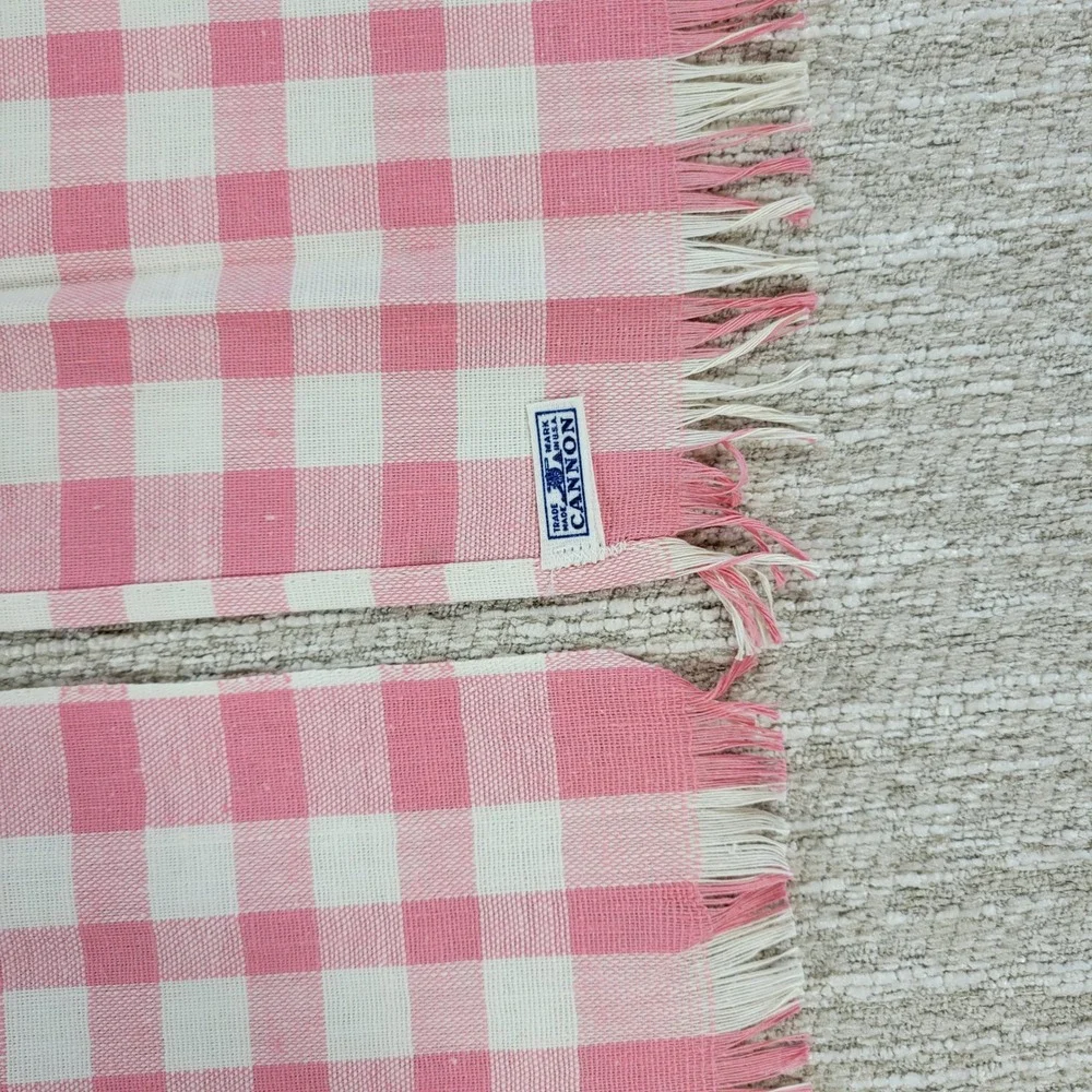 Vintage Cannon Tea Towel Kitchen Dish Rag Pink Gingham Linen Deadstock Set of 2